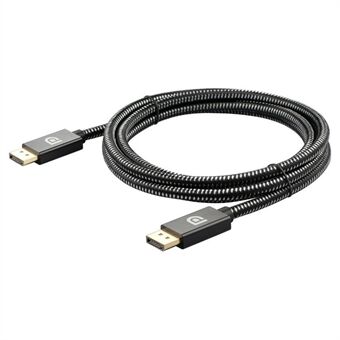 2m DP 1.2 Version DP Male to Male Cable Gold-Plated Braided Cord with Metal Shell Support 4K@60Hz 2K@144Hz - Silver Black