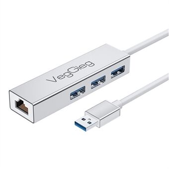 VEGGIEG USB 3.0 1000Mbps Network Card Hub Splitter Alloy RJ45 + 3 USB Ports Adapter Docking Station