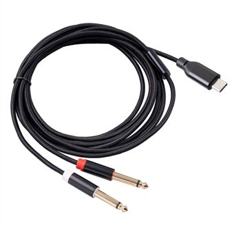 3708 2m Type-C Male to Dual 6.35mm Audio Cable Y Splitter Cord for Phone Tablet Laptop Amplifier Speaker