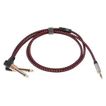 1m JY-01 3.5mm Male to Dual 90 Degree 6.35mm Male Right Angle Y Cable AUX Splitter Audio Cord for Speaker Amplifier Mixer