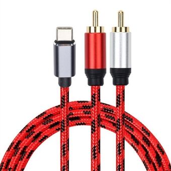 5m Type-C Male to Dual RCA Male Audio Conversion Cable Y Splitter Braided Cord