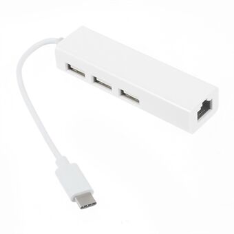 USB 3.1 Type C to 3-Port USB 2.0 Hub with Gigabyte Ethernet Adapter for Apple New MacBook 12-inch - White