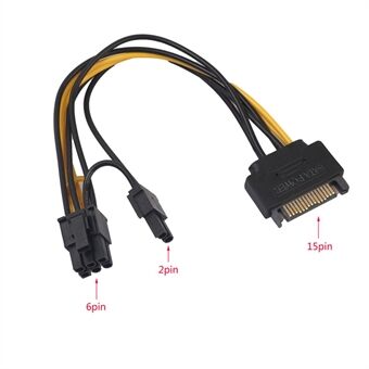 20cm SATA Power Cable Single 15pin SATA to 8pin(6+2) PCI-E Adapter Cable