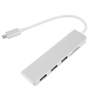 Multi-functional Aluminum Alloy 5-in-1 Type-C Hub with TF/SD Card Reader + 3 USB 3.0 Ports for MacBook Pro