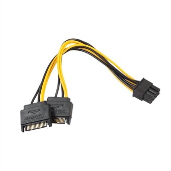 Dual Two SATA 15 Pin Male to PCI-e 6 Pin Female Video Card Power Cable