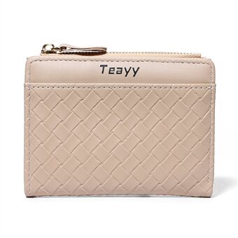 TEAYY YNW-53 Woven Texture PU Leather Short Wallet Zipper Pocket Coin Purse Cards Cash Billfold