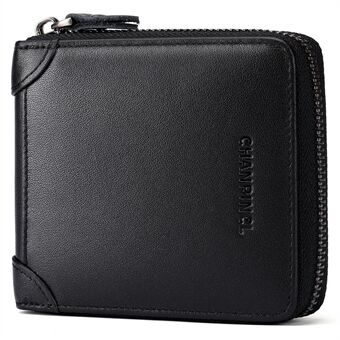 CHANPINCL CLQ375C RFID Blocking Horizontal Short Wallet Smooth Zipper Calf Leather Coin Purse