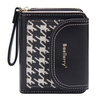 BAELLERRY N1896 PU Leather Short Wallet Houndstooth Pattern Women\'s Zipper Coin Purse Card Holder