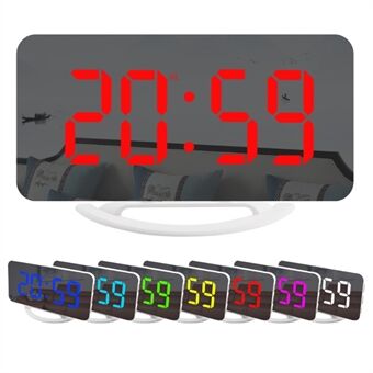 TS-8201 LED RGB Light Alarm Clock Mirror Surface Desktop Wall Hanging Clock with Dual USB Ports