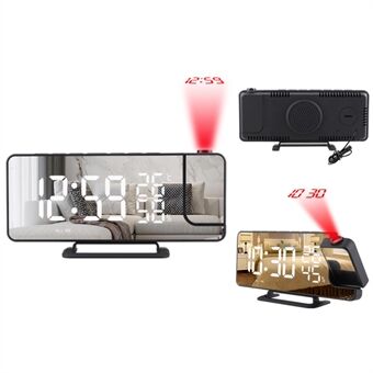 TS-9210 Mirror Surface Adjustable Brightness LED Digital Clock Time Projection FM Radio Temperature Humidity Display Alarm Clock with USB Output Function