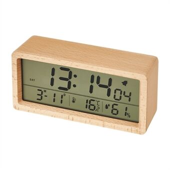 1906 Temperature and Humidity Luminous Alarm Clock Large LCD Screen Bedside Clock Creative Wooden Alarm Clock