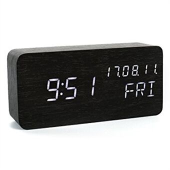 GREEN TIME LED Smart Voice Control Wood Alarm Clock with Calendar Temperature Time Display