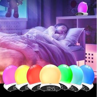 4-in-1 Multifunctional FM Radio Wake-Up Light Alarm Clock Time Projector Desk Lamp for Bedroom Living Room