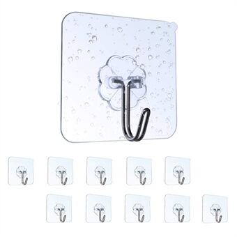 10Pcs Wall Self-adhesive Hooks Transparent Waterproof and Oilproof Hanging Utility Hooks for Bathroom Kitchen Heavy Duty