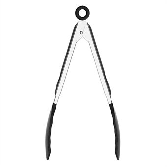 9-inch Non-Slip Silicone Kitchen Cooking Tongs Heat Resistant Tip Stainless Steel Tongs for Salad / Pasta / Grilling / BBQ (No FDA Certificate, BPA Free) - Black