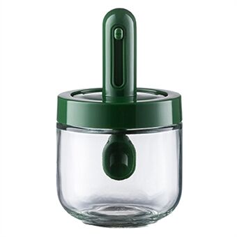 AAB020 Kitchen Glass Seasoning Box Retractable Spoon Spice Jar with Lid Leak Proof Salt Pepper Storage Container (BPA Free, No FDA Certificate)