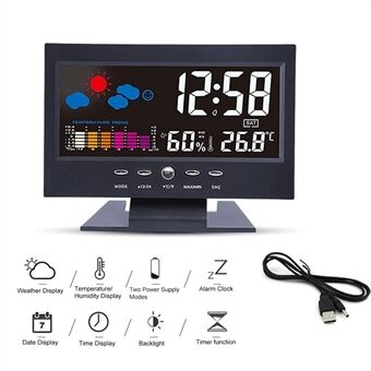 Multi-functional Alarm Clock Backlight LCD Screen Digital Clock with Time/Date/Week/Temperature/Humidity/Weather Display