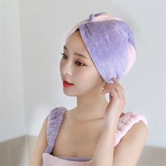 Contrast Color Water Absorbent Coral Fleece Dry Hair Towel Wrap