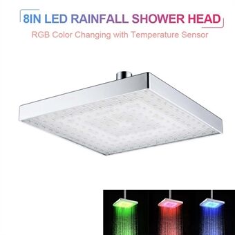 LED Rainfall Shower Head Square Shower Head Automatically RGB Color-Changing Temperature Sensor Showerhead for Bathroom