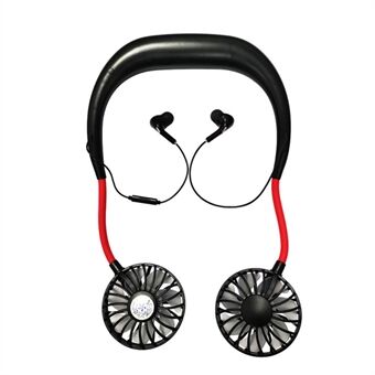 Creative 2-IN-1 Bluetooth Earphones Hanging Neck Fan - Black