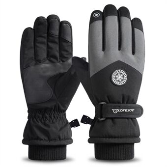 GOLOVEJOY SK15 1 Pair Winter Skiing Gloves Outdoor Cycling Water Repellent Fleece Lined Touch Screen Mittens with Anti-lost Buckle