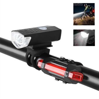 CYCLINGBOX BG-918+BG-2255 USB Charging Bicycle Front and Tail Light 4 Modes Waterproof Safety Warning Night Lamp