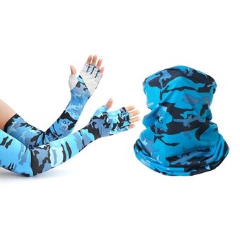 Summer Outdoor Cycling Sun-proof Ice Silk Cooling Half-Finger Arm Sleeves+Magic Scarf Set