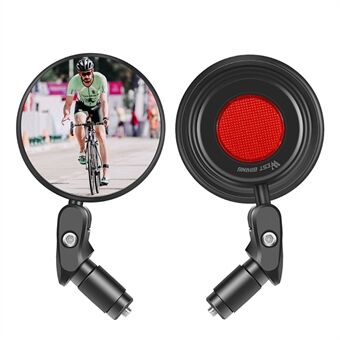 1Pc WEST BIKING Wide Angle Bike Rearview Mirror 360° Rotation MTB Road Bicycle Handlebar Mirror with Warning Reflector