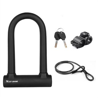 WEST BIKING Bike Anti-theft Anti-Cut U-Shape Steel Lock Motorcycle MTB Road Bicycle Cycling Security Lock with Cable