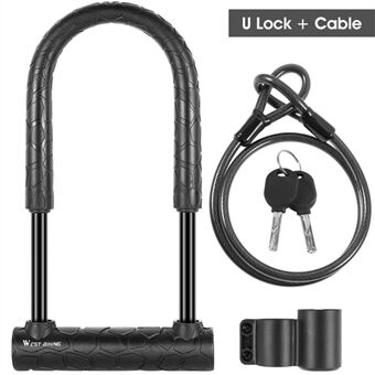 WEST BIKING Thickened Bike Anti-theft U Lock MTB Road Bicycle Motorcycle Scooter Cycling Security Lock with Cable