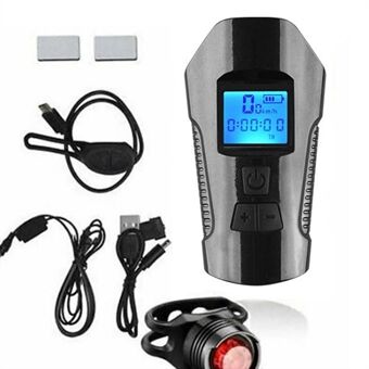 USB Rechargeable Bike Front Light Cycle Headlight with Bicycle LED Speedometer Odometer