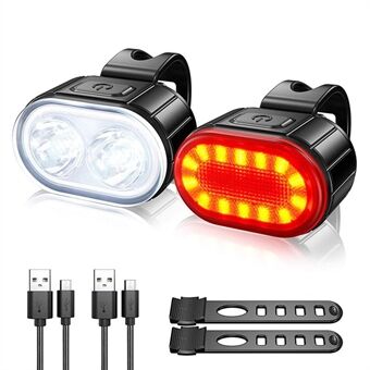 USB Rechargeable Bike Light Set  IPX4 Bright Front Headlight and Rear LED Bicycle Light Accessories for Night Riding Cycling