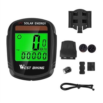 WEST BIKING Solar Energy Bike Computer Wireless Automatic Wake-up Speedometer and Odometer with LCD Backlight Display