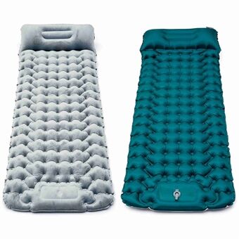 Single Person Camping Picnic Inflatable Mat with Pillow Thermal Velvet Lining Air Bed Cushion with Built-in Foot Pump