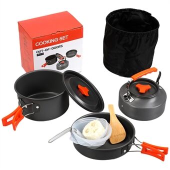 HALIN HK310 Picnic Pot + Frying Pan + Teapot Cookware Set with Cooking Accessories Tools for Hiking Camping Fishing Outdoors (No FDA Certificate, BPA-free)