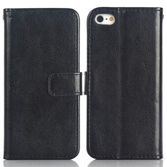 For iPhone 5 / SE (1st generation) Crazy Horse Texture Folding Stand PU Leather Case Magnetic Closure Flip Wallet Cover