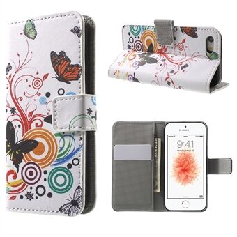 Water Transfer Printing Patterned Leather Wallet Stand Protective Case for iPhone SE/5s/5