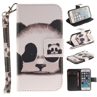 Patterned Leather Wallet Stand Case for iPhone SE / 5s / 5 with Wrist Strap