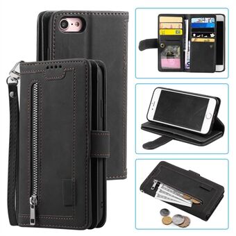 Zipper Pocket 9 Card Slots Leather Wallet Case for iPhone 6s/6 - Black