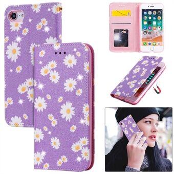 Daisy Pattern Flash Powder Leather Card Holder Case for iPhone SE (2020)/SE (2022)/8/7