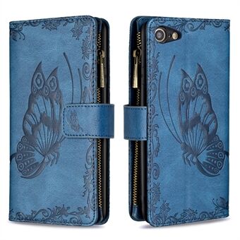 Imprinted Butterfly Pattern Zipper Pocket Leather Phone Case with Wallet Stand for iPhone SE (2nd Generation)/7 4.7 inch/8 4.7 inch