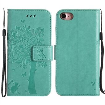 Cat and Tree Imprinted Magnetic Clasp Wallet Stand Leather Case Shell for iPhone 7/8/SE (2nd Generation)