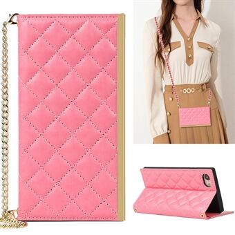 Grid Texture Leather Phone Case Crossbody Bag with Makeup Mirror and Shoulder Strap for iPhone 7/8/SE (2nd Generation)