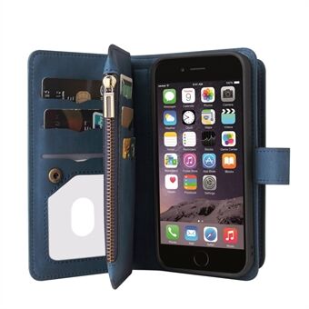 Skin-touch Feel PU Leather Handbag Zipper Cover Stand Card Holder Slots Shockproof Flip Case with Strap for iPhone 6 / 7 / 8 4.7 inch