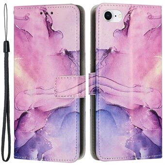 For iPhone 6 / 7 / 8 4.7 inch / SE (2020) / (2022) PU Leather Stand Case Marble Pattern Printing Magnetic Clasp Phone Wallet Cover with Strap