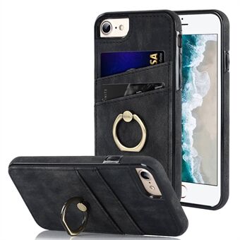 For iPhone 7 / 8 4.7 inch / SE (2020) / SE (2022) Retro PU Leather Coated TPU Ring Kickstand Phone Case Card Holder Back Cover