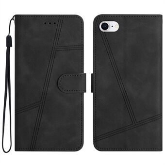 For iPhone 6 / 6s / 7 / 8 / SE (2020) / SE (2022) Skin-touch Feeling Anti-fall Vintage PU Leather Phone Cover Lines Imprinted Flip Stand Shell Case with Wallet