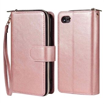 For iPhone 8 / 7 / SE (2020) / SE (2022) Ultra-thin Phone Shell PU Leather Wallet Phone Case Stand Cover with 9 Card Slots and Zipper Pocket