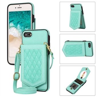 For iPhone 7 4.7 inch / 8 4.7 inch / SE (2020) / (2022) Makeup Mirror RFID Blocking Anti-scratch Phone Case Card Holder Kickstand Imprinted Phone Cover with Shoulder Strap