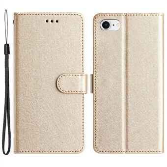 For iPhone 6 / 6s / 7 / 8 / SE (2020) / SE (2022) Phone Stand PU Leather Cover Silk Texture Wallet Case with Wrist Strap